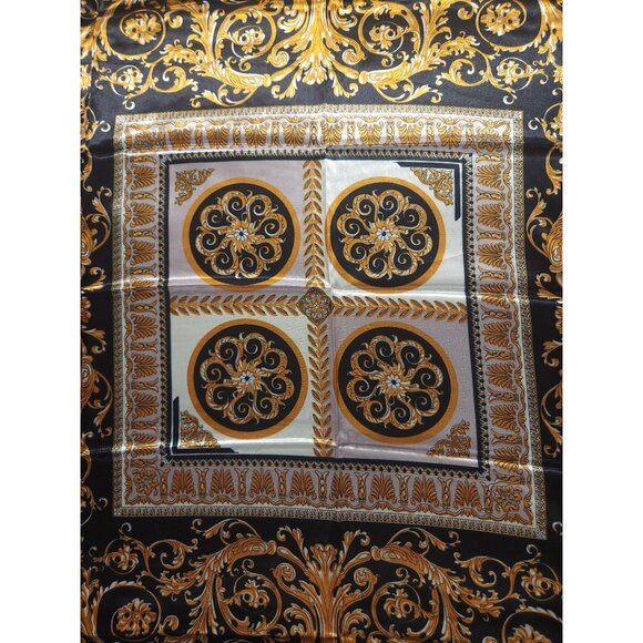 Gold Baroque Square Scarf 100% Polyester Black & Gold Accents  35"x35" - Picture 6 of 12